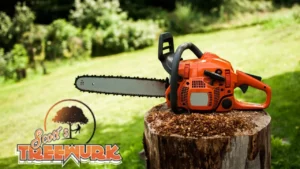 Scott's Treewurk professional tree services logo with chainsaw